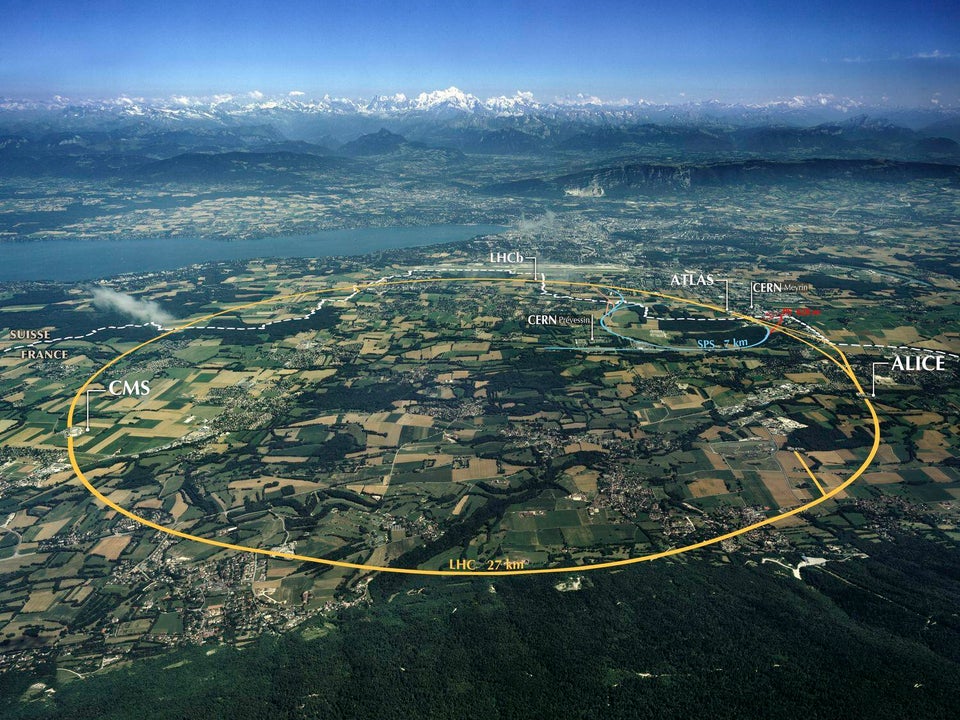 Overhead view of CERN with experiment labels